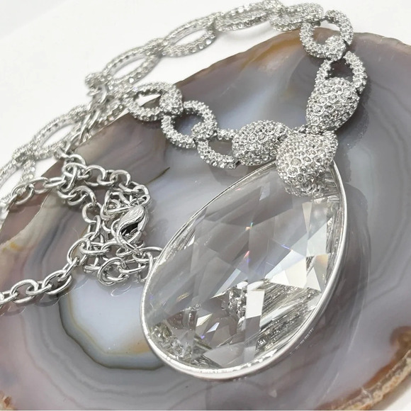Swarovski Crystal Selma Large Teardrop Pendant and Pave Links Necklace $450